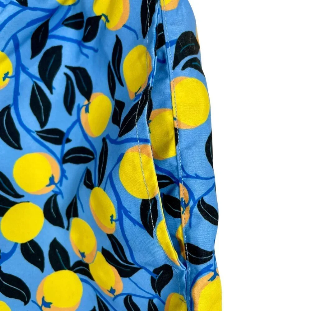 Summersalt Blue Lemon Print Swim Trunks Elastic Waist Drawstring Men's M